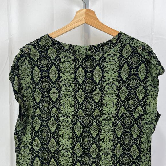 by ANTHROPOLOGIE Rachel Tunic Dress V Neck Snakeskin Print Green Petite S PS - Picture 8 of 12